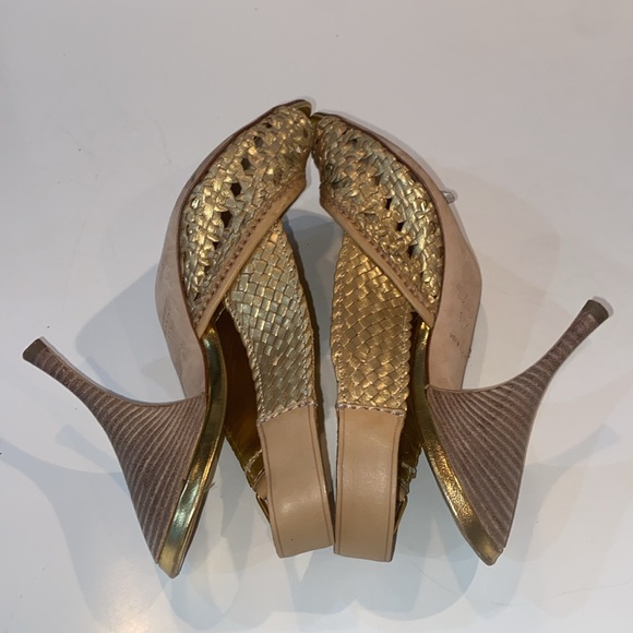 Miu Miu Gold Metallic Braided Leather Open Toe Slingback Sandals Size 37.5 EUC - Picture 9 of 15